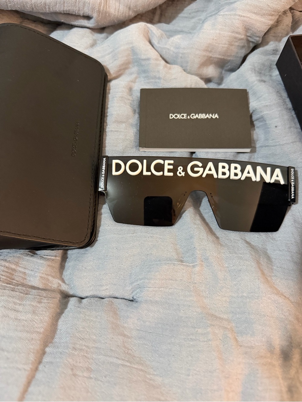 Dolce & Gabbana Black Shield Sunglasses with White Logo-worn twice